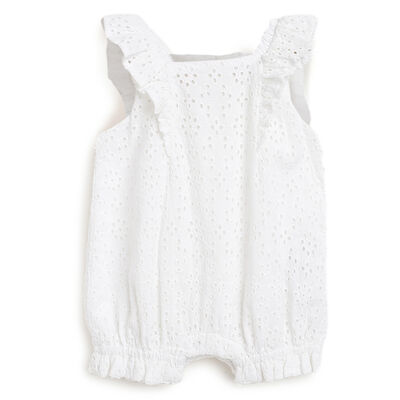 Girls White Solid Short Sleeve Rompers